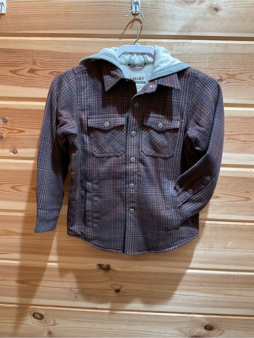 Ariat Brown Plaid Jean-Style Jacket with Gray Hood